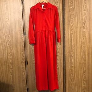 Vintage 1970’s Red Collared Button Front Maxi Dress